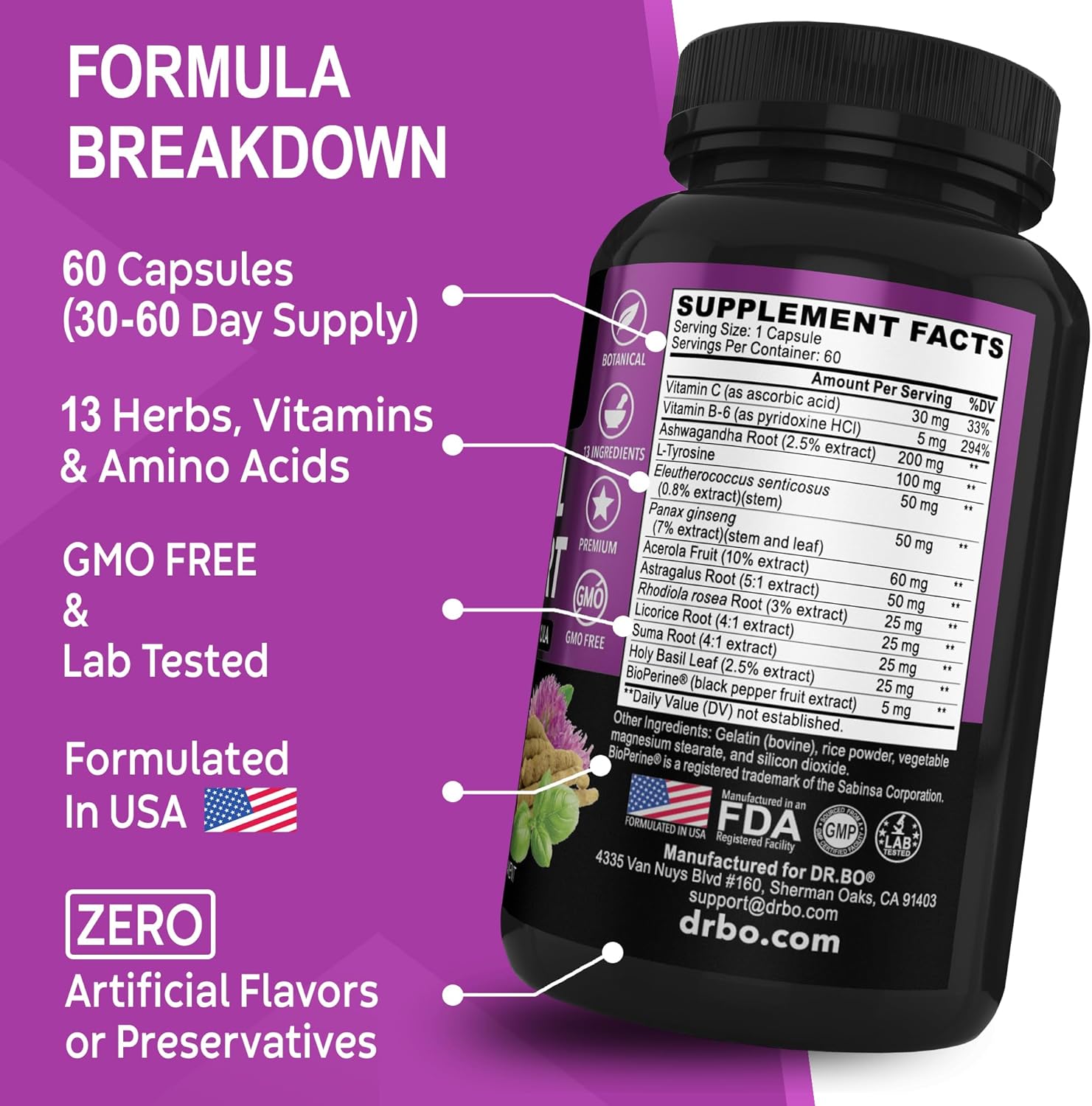 Adrenal Support and Colon Cleanse Supplements with Ashwagandha and L Tyrosine - 15 Day Intestinal Cleanse Pills for Gut Health and Bowel Movement Support