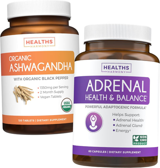 Adrenal Support Bundle: Ashwa-Adrenal Harmony & Organic Ashwagandha 1350mg Tablets - Cortisol Manager & Stress Relief