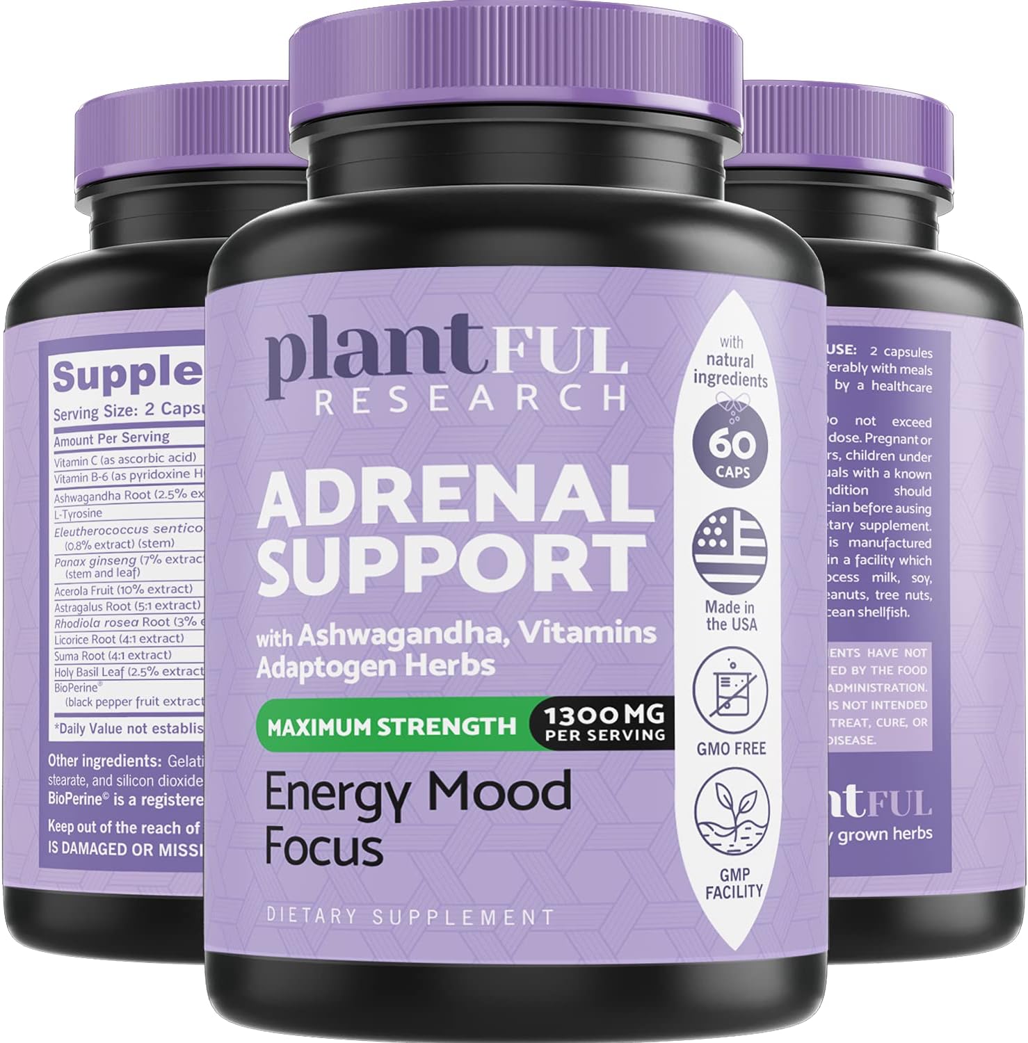 Adrenal Support & Cortisol Manager Supplement with High Purity Adaptogens for Natural Energy & Mood Boost