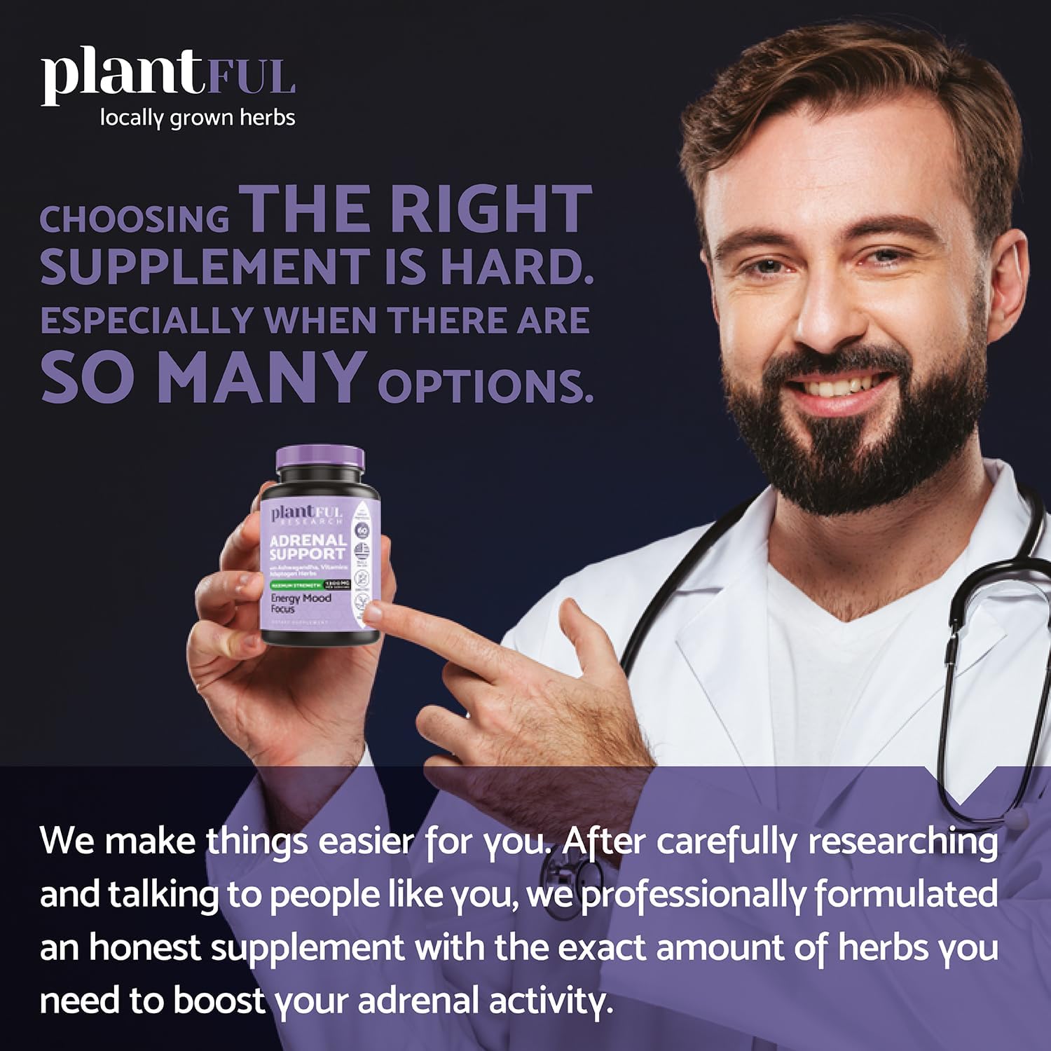 Adrenal Support & Cortisol Manager Supplement with High Purity Adaptogens for Natural Energy & Mood Boost