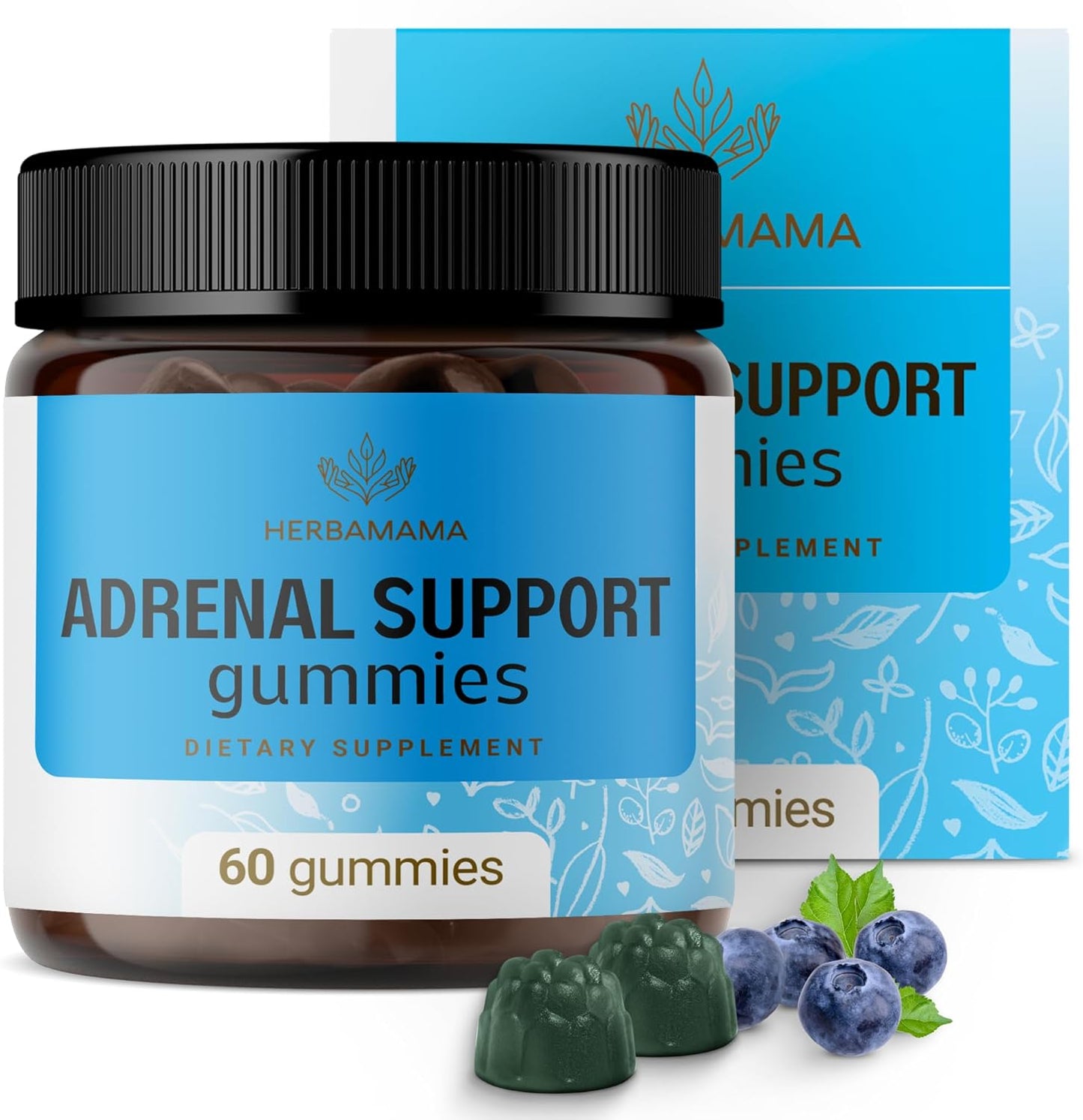 Adrenal Support Gummies for Women - Ashwagandha, Rhodiola Rosea & Magnesium - Vegan & Non-GMO - 60 Blueberry Chews