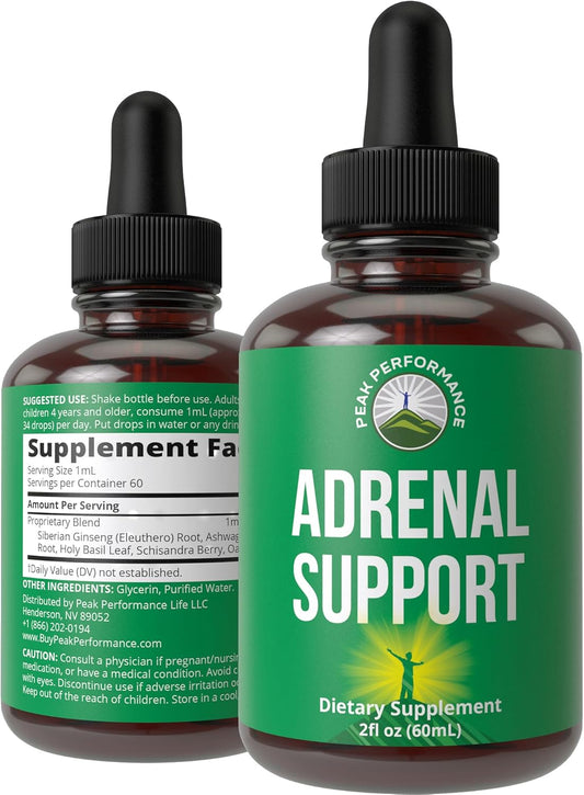 Adrenal Support Liquid Drops for Peak Performance and Energy Restoration. Gender-Neutral Complex with Adaptogens for Healthy Cortisol Management.