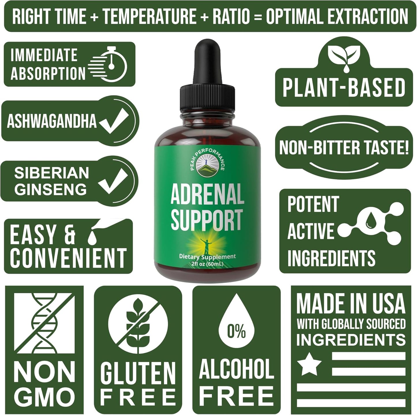Adrenal Support Liquid Drops for Peak Performance and Energy Restoration. Gender-Neutral Complex with Adaptogens for Healthy Cortisol Management.
