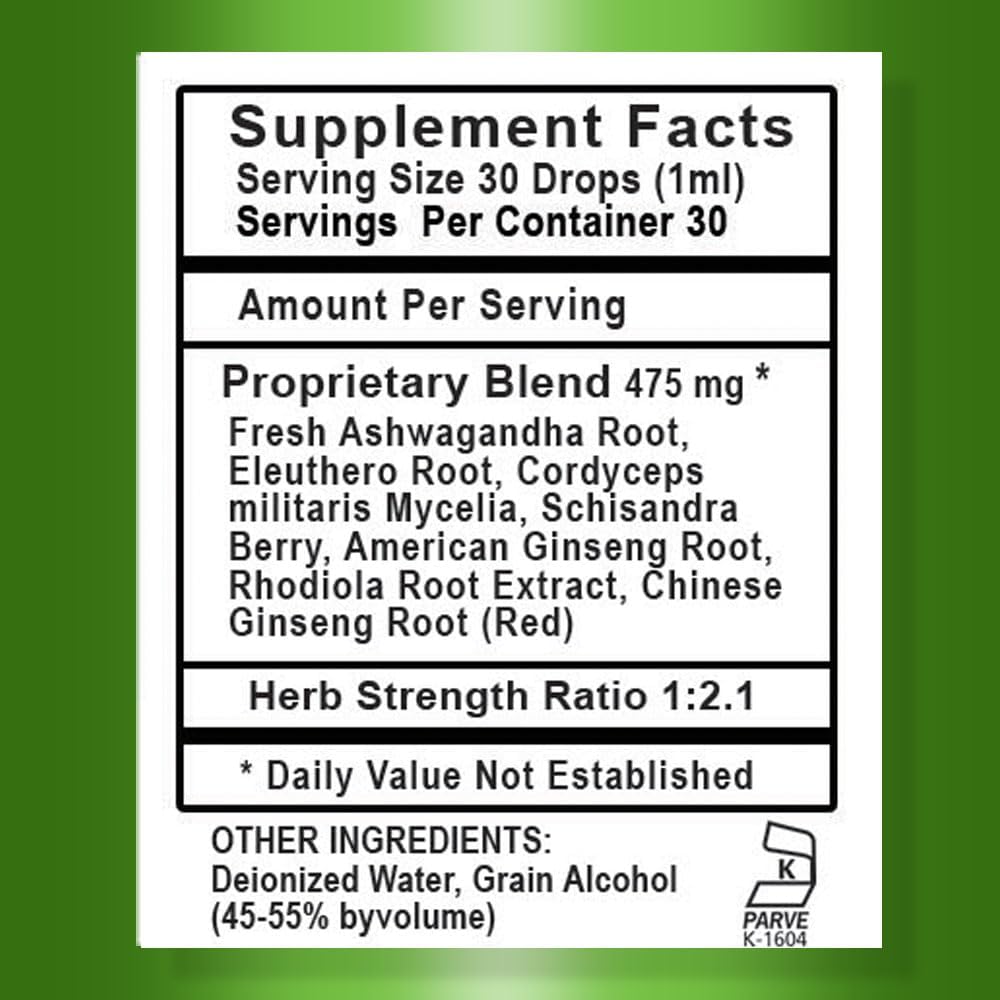 Adrenal Support Liquid Drops with Adaptogenic Herbs for Energy & Wellness