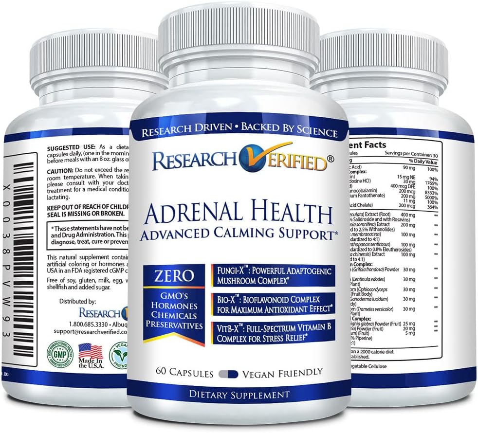 Adrenal Support Supplement - 180 Capsules - Boost Energy, Balance Cortisol - Mushrooms, B Vitamins, Bioflavonoids