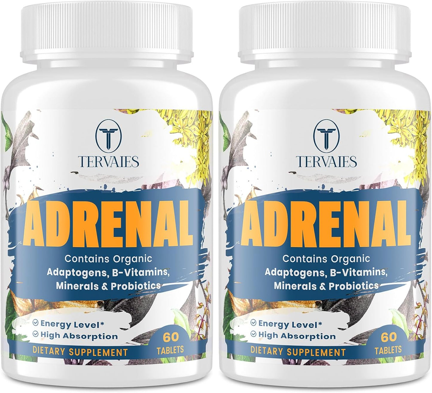 Adrenal Support Supplement with Adaptogens for Energy & Mood - Rhodiola Rosea, Ashwagandha, Holy Basil, Eleuthero - Non-GMO, 120 Vegan Tablets