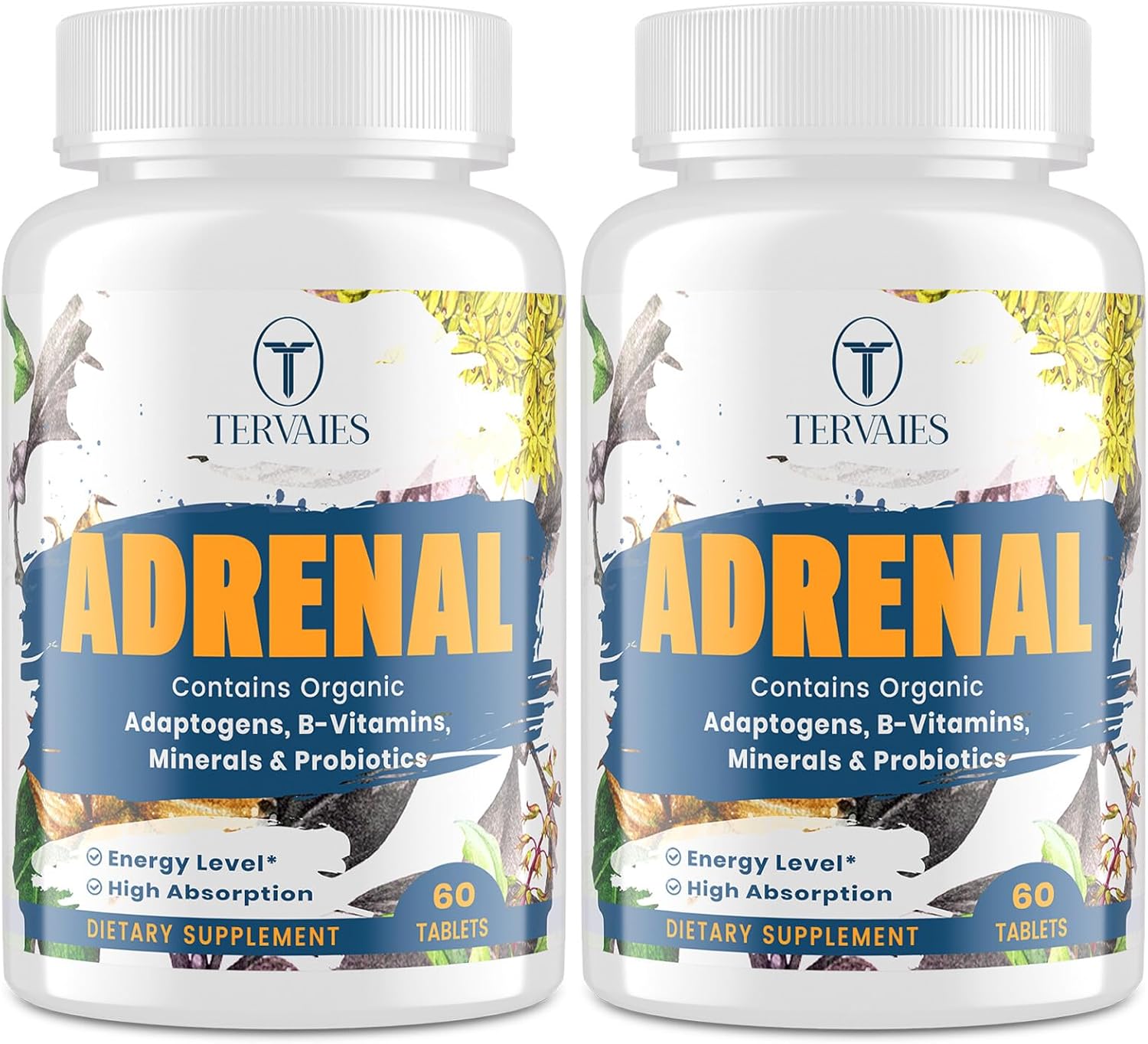 Adrenal Support Supplement with Adaptogens for Energy & Mood - Rhodiola Rosea, Ashwagandha, Holy Basil, Eleuthero - Non-GMO, 120 Vegan Tablets