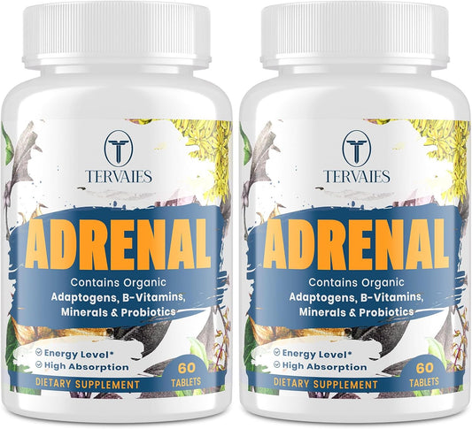 Adrenal Support Supplement with Adaptogens for Energy & Mood - Rhodiola Rosea, Ashwagandha, Holy Basil, Eleuthero - Non-GMO, 120 Vegan Tablets