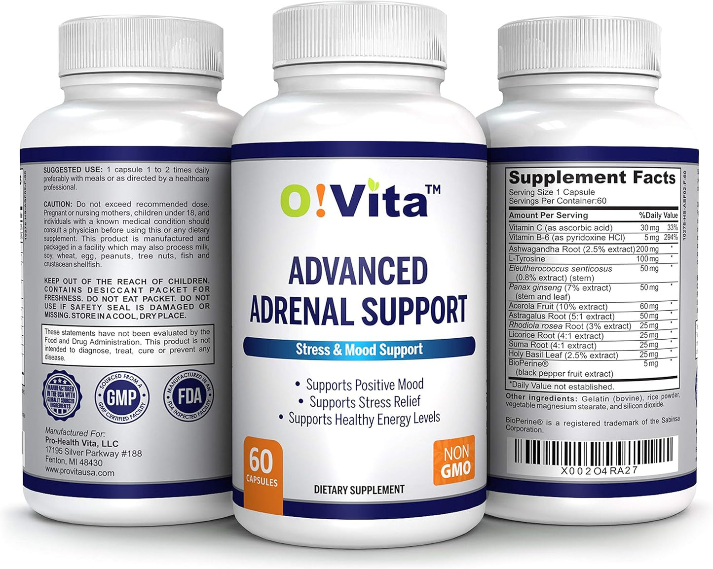 Adrenal Support Supplement with Ashwagandha & Ginseng - Promotes Adrenal Gland Health - 60 Capsules - 2 Month Supply