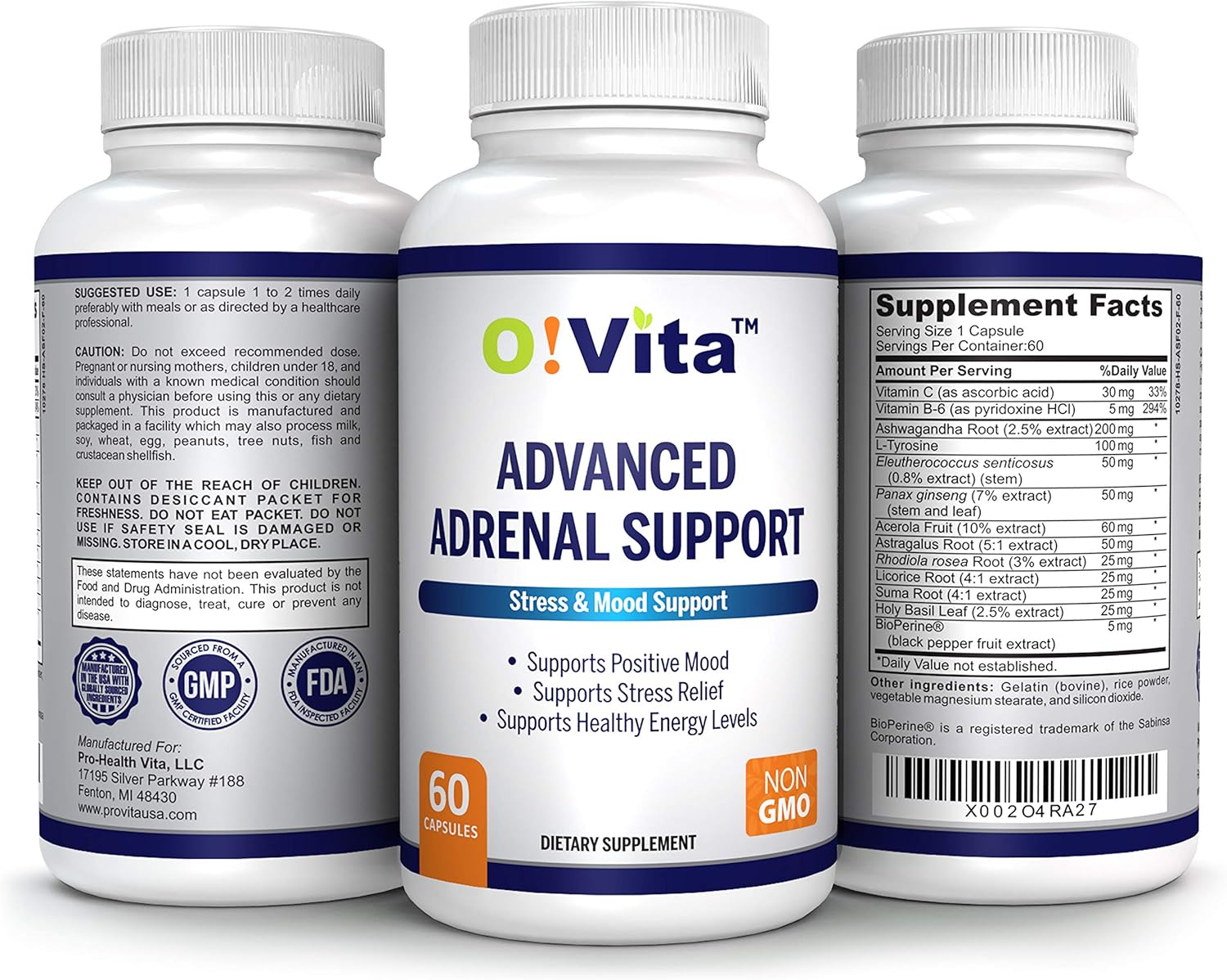 Adrenal Support Supplement with Ashwagandha & Ginseng - Promotes Adrenal Gland Health - 60 Capsules - 2 Month Supply