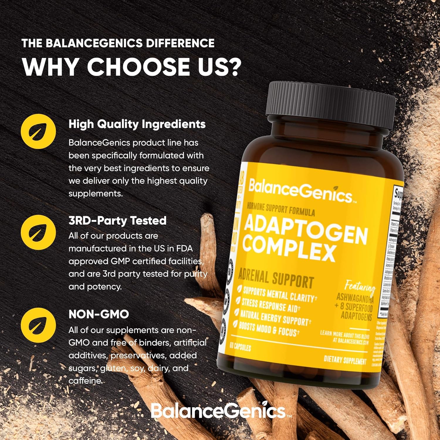 Adrenal Support Supplement with Ashwagandha, Holy Basil, Rhodiola Rosea for Stress Relief and Energy - 60 Capsules