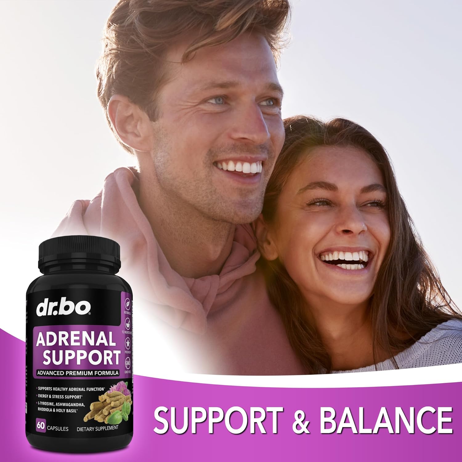 Adrenal Support Supplement with Ashwagandha & Rhodiola - Natural Fatigue Relief for Women & Men - 60 Pills