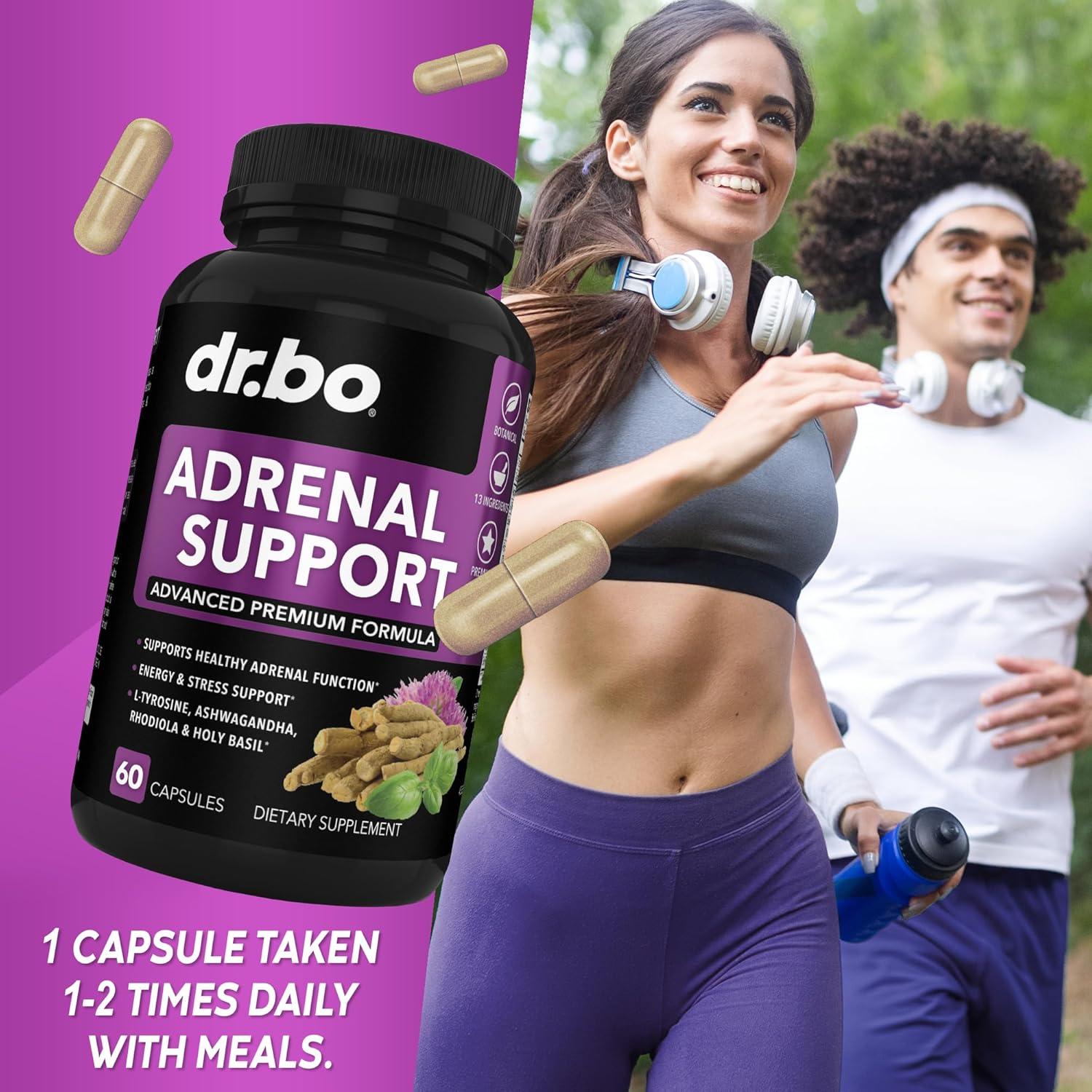 Adrenal Support Supplement with Ashwagandha & Rhodiola - Natural Fatigue Relief for Women & Men - 60 Pills