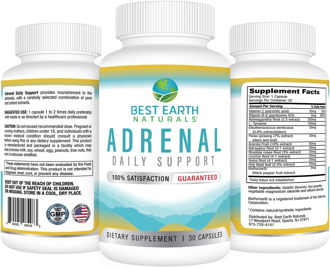 Adrenal Support Supplement with Holy Basil, B Vitamins, L-Tyrosine, Rhodiola Rosea, Ashwagandha - 30 Day Supply