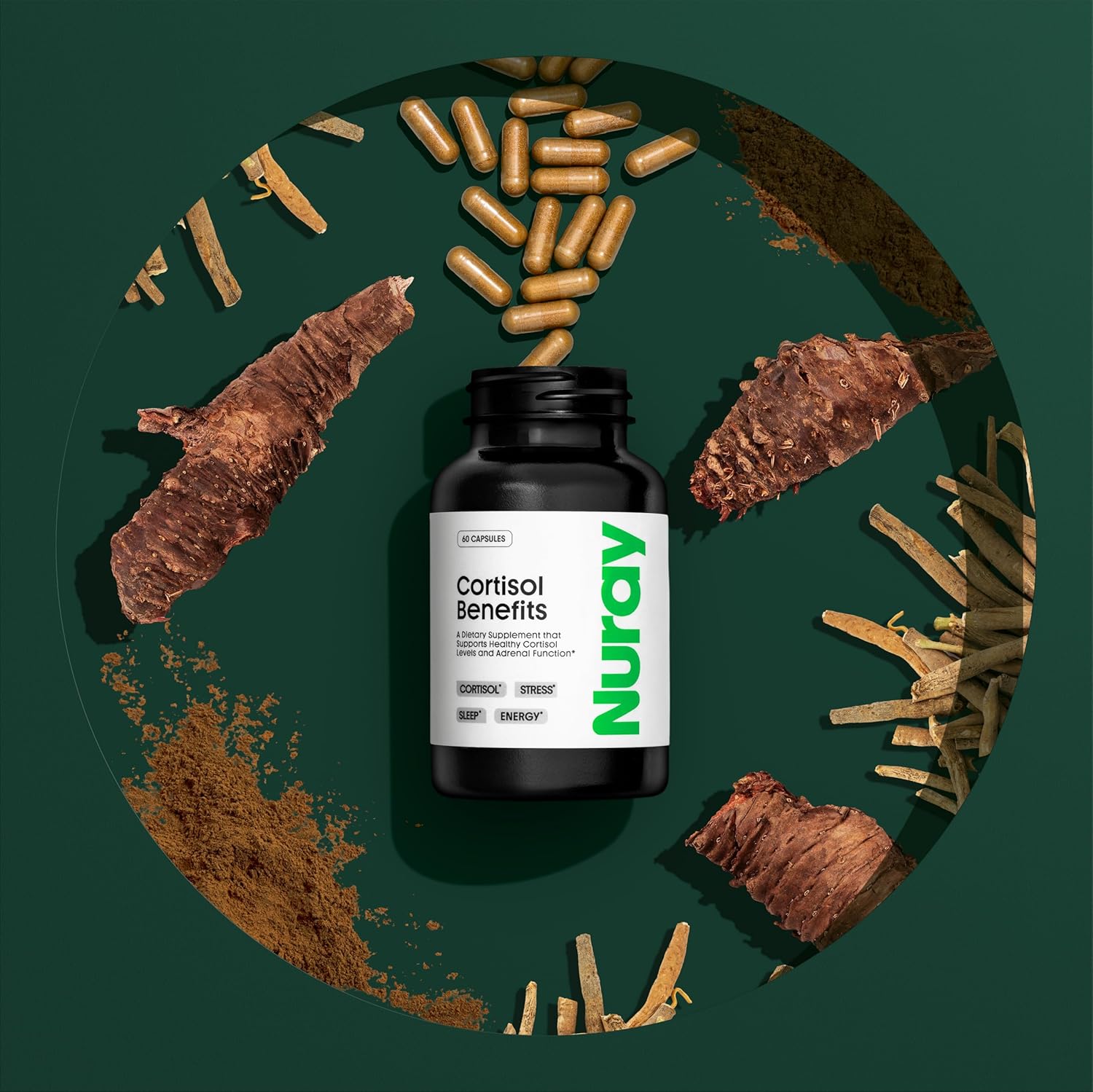 Adrenal Support Supplement with Rhodiola Rosea and Ashwagandha - Promotes Energy, Gluten-Free, Vegetarian - 60 Capsules