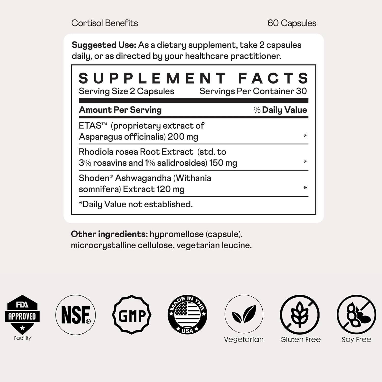 Adrenal Support Supplement with Rhodiola Rosea and Ashwagandha - Promotes Energy, Gluten-Free, Vegetarian - 60 Capsules