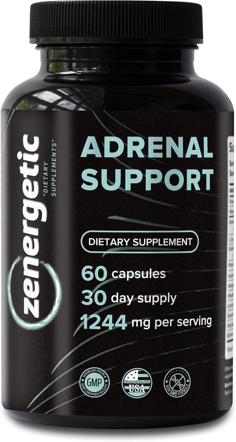 Adrenal Support Supplements with Ashwagandha, Rhodiola Rosea, & Holy Basil - 60 Pills, Non GMO