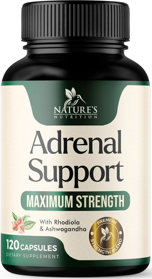 Adrenal Support Supplements with Ashwagandha, Rhodiola Rosea & Holy Basil - Energy Balance, Calm & Relaxation - 120 Capsules