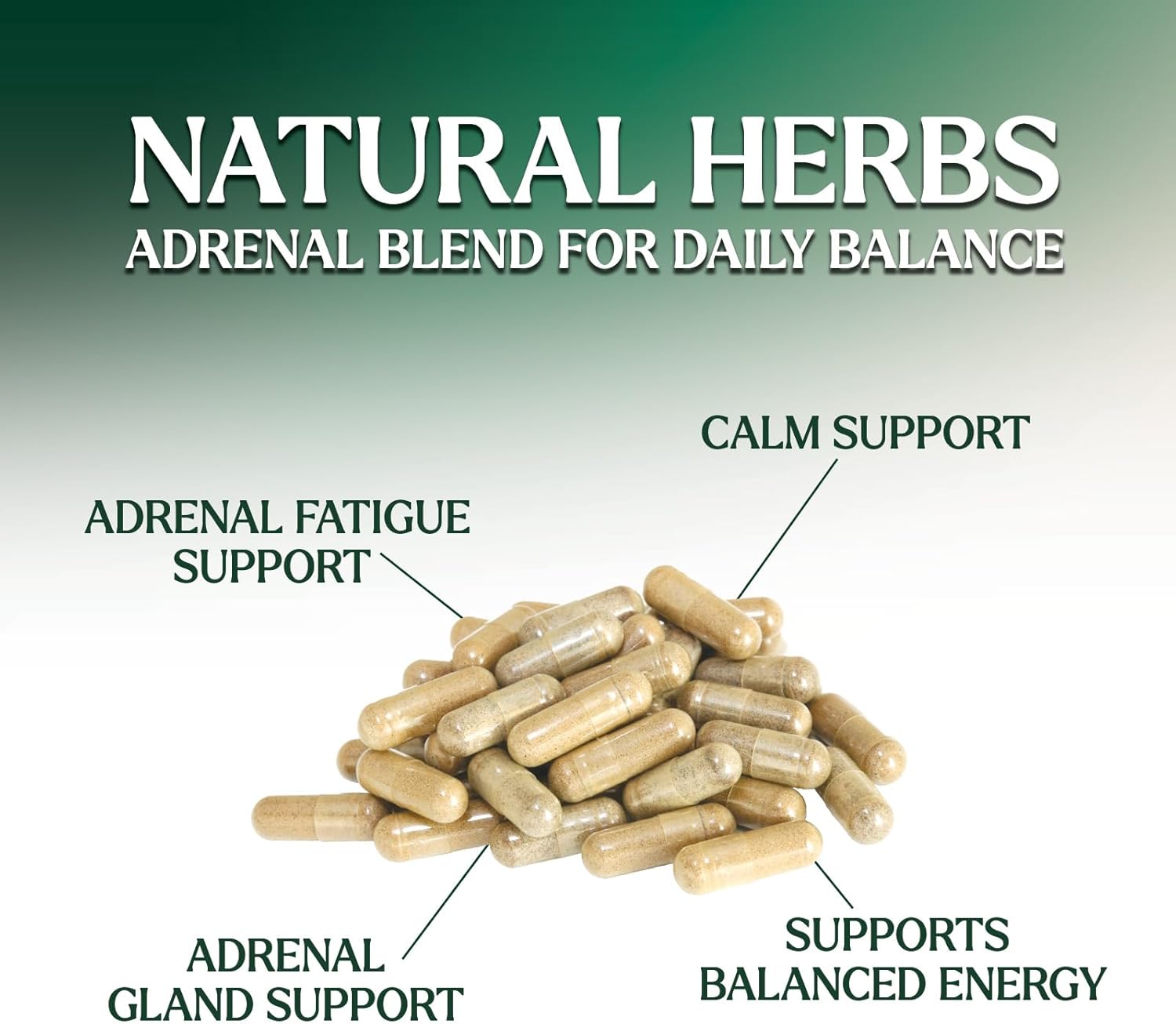 Adrenal Support Supplements with Ashwagandha, Rhodiola Rosea & Holy Basil - Energy Balance, Calm & Relaxation - 120 Capsules
