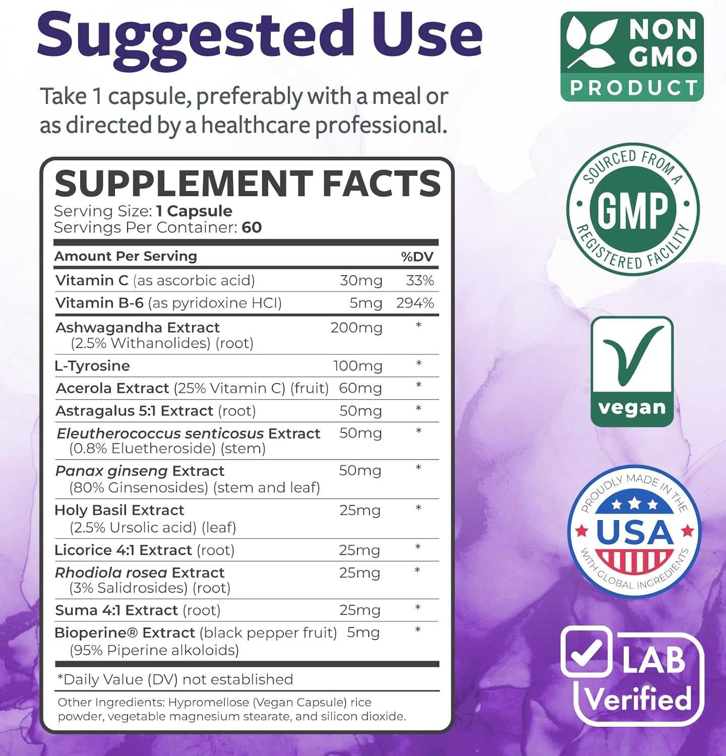 Adrenal System Support & Cortisol Manager - Ashwagandha & L-Tyrosine Supplement - Maintain Balanced Levels, Stress Relief - 2 Month Supply