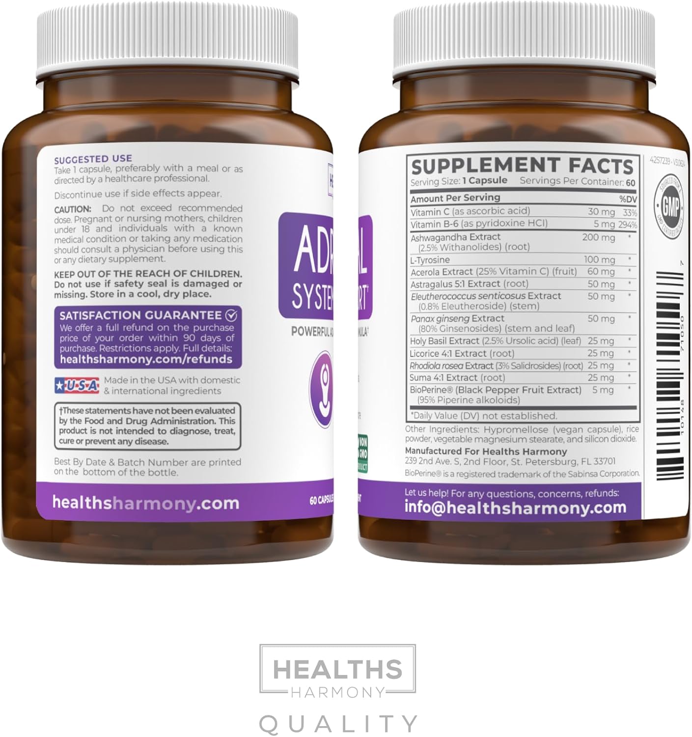 Adrenal System Support & Cortisol Manager - Ashwagandha & L-Tyrosine Supplement - Maintain Balanced Levels, Stress Relief - 2 Month Supply