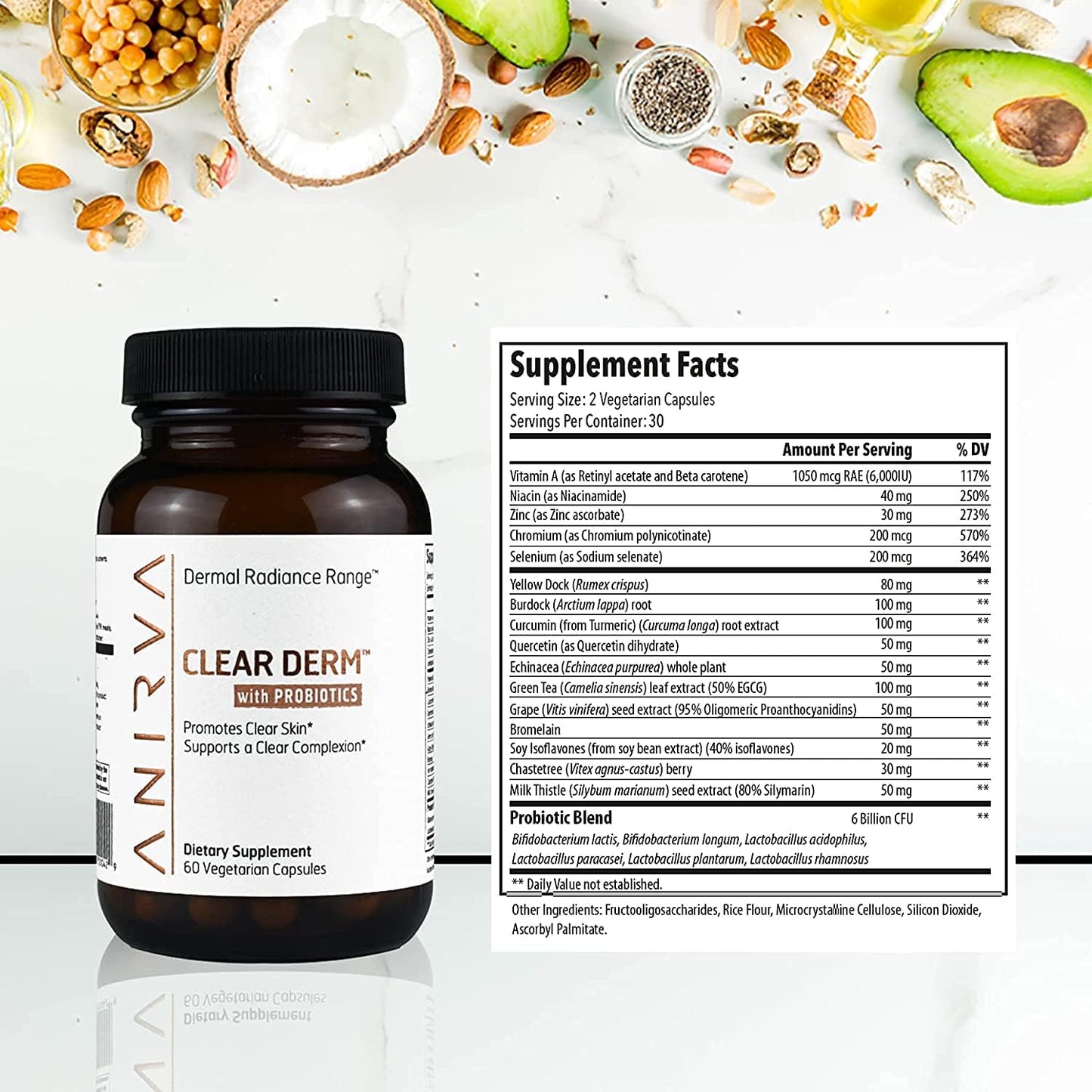 Adult Acne Supplement with Zinc for Hormonal Acne - Anirva ClearDerm Zinc Pills for Rosacea Skin