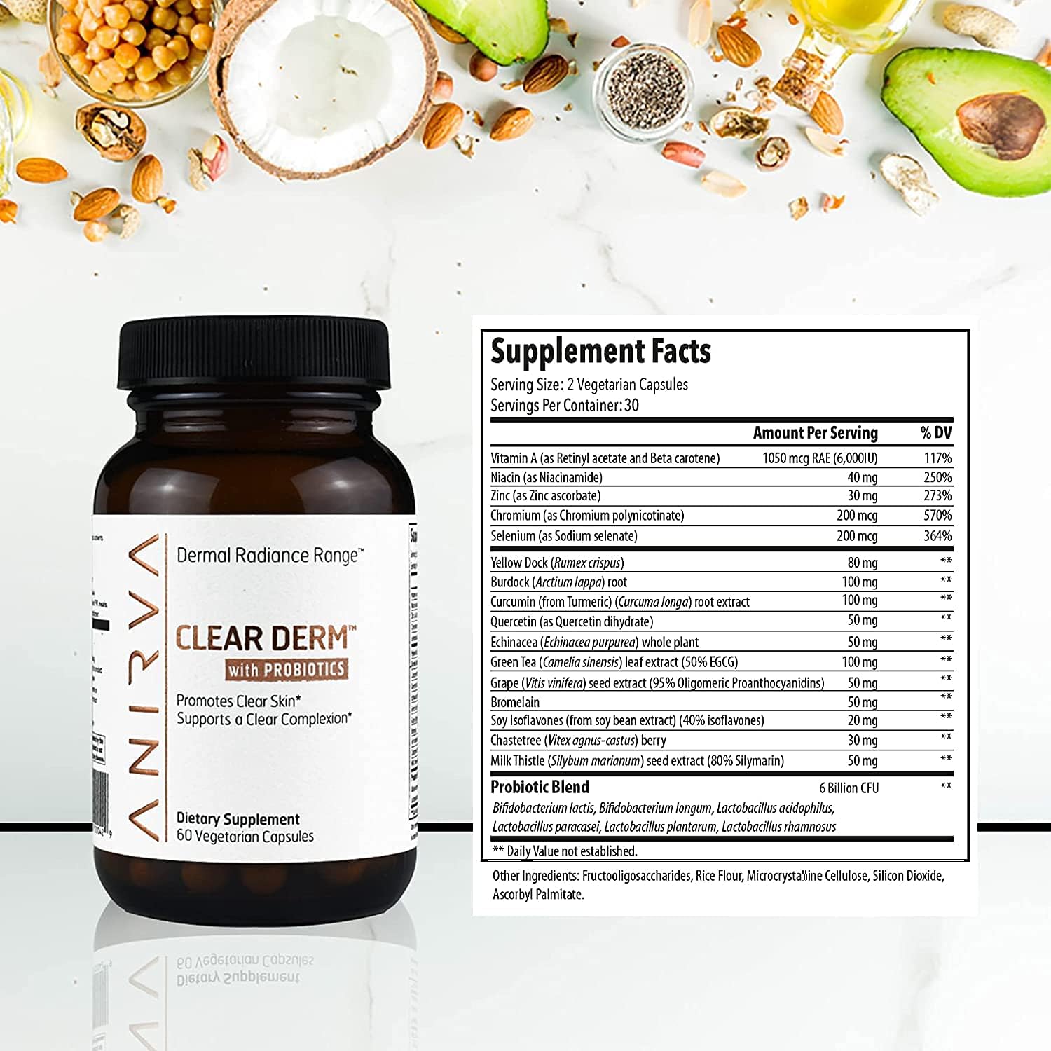 Adult Acne Supplement with Zinc for Hormonal Acne - Anirva ClearDerm Zinc Pills for Rosacea Skin