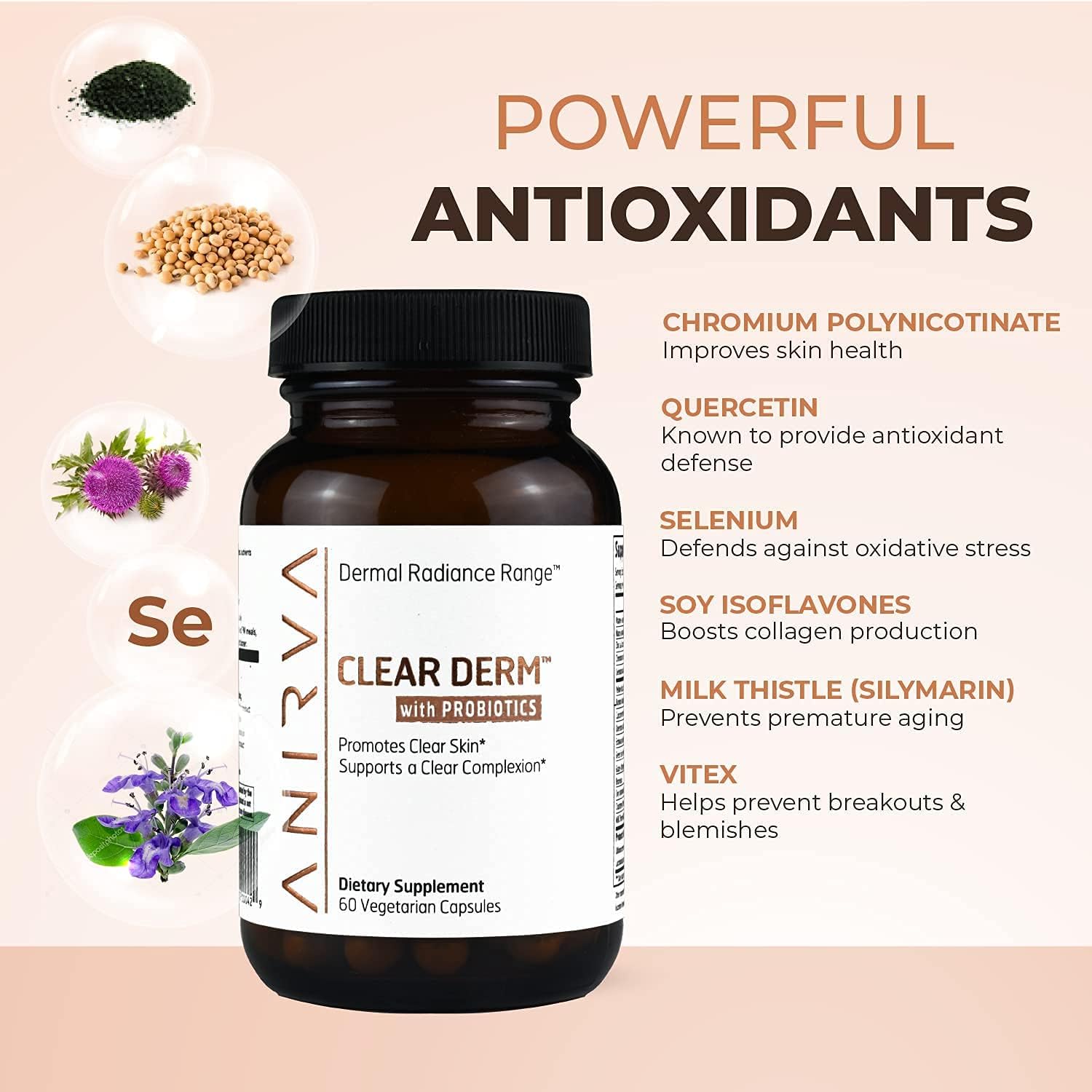 Adult Acne Supplement with Zinc for Hormonal Acne - Anirva ClearDerm Zinc Pills for Rosacea Skin