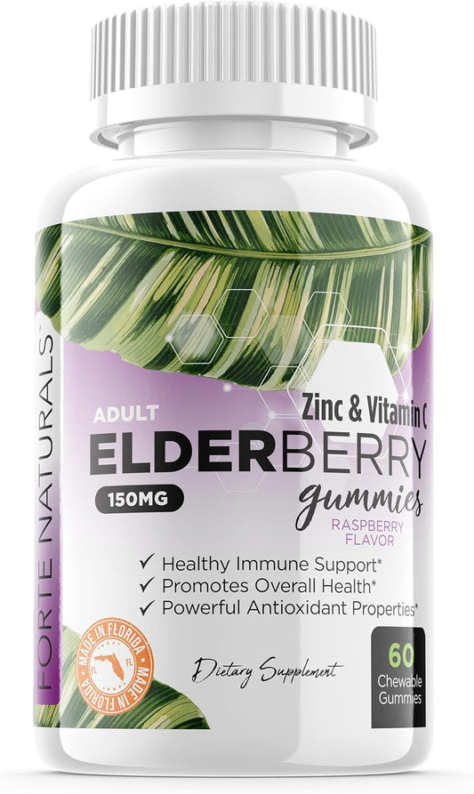 Adult Elderberry Gummies with Vitamin C, Echinacea, and Bee Propolis - Immune Support Chewables for Men and Women - Non GMO, Gluten Free - Made in USA by FORTE NATURALS