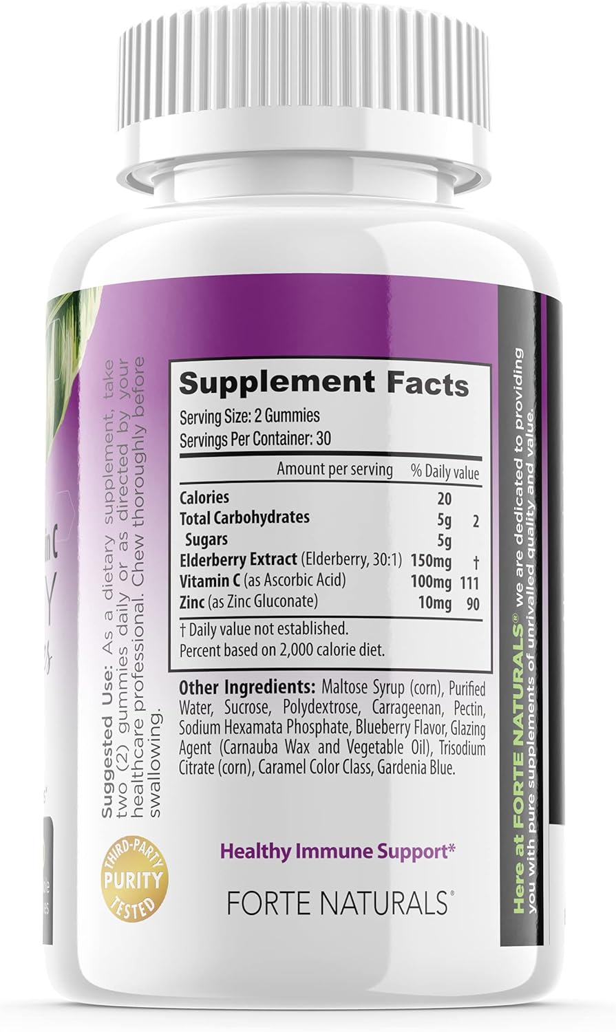 Adult Elderberry Gummies with Vitamin C, Echinacea, and Bee Propolis - Immune Support Chewables for Men and Women - Non GMO, Gluten Free - Made in USA by FORTE NATURALS