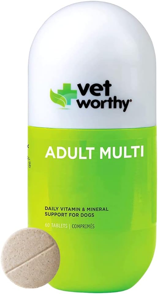 Adult Multi Vitamins for Dogs - Supports Optimal Health & Wellness - Dog Supplement with Iron, Magnesium, Zinc, Vitamin A & B - Liver Flavor, 60 Tablets