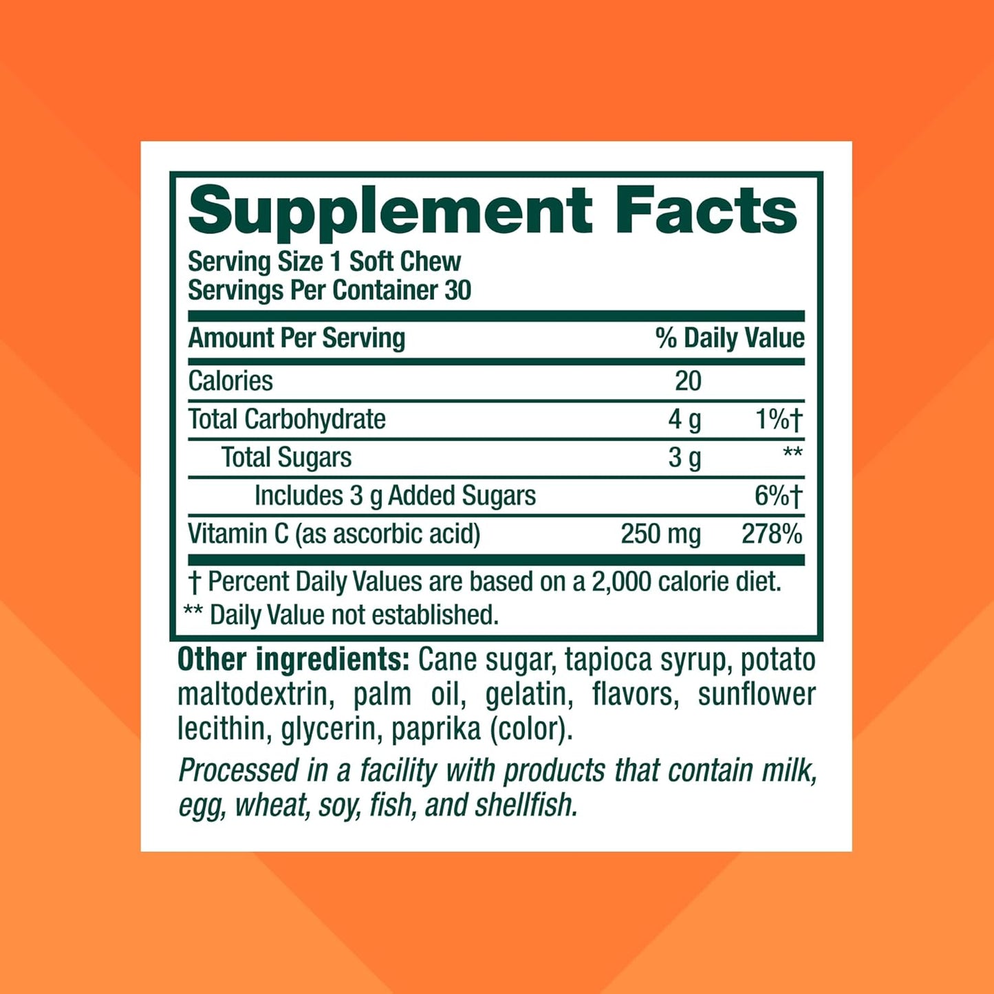 Adult Vitamin C Soft Chews for Immune Support - Citrus Fusion Flavor - 30 Chews
