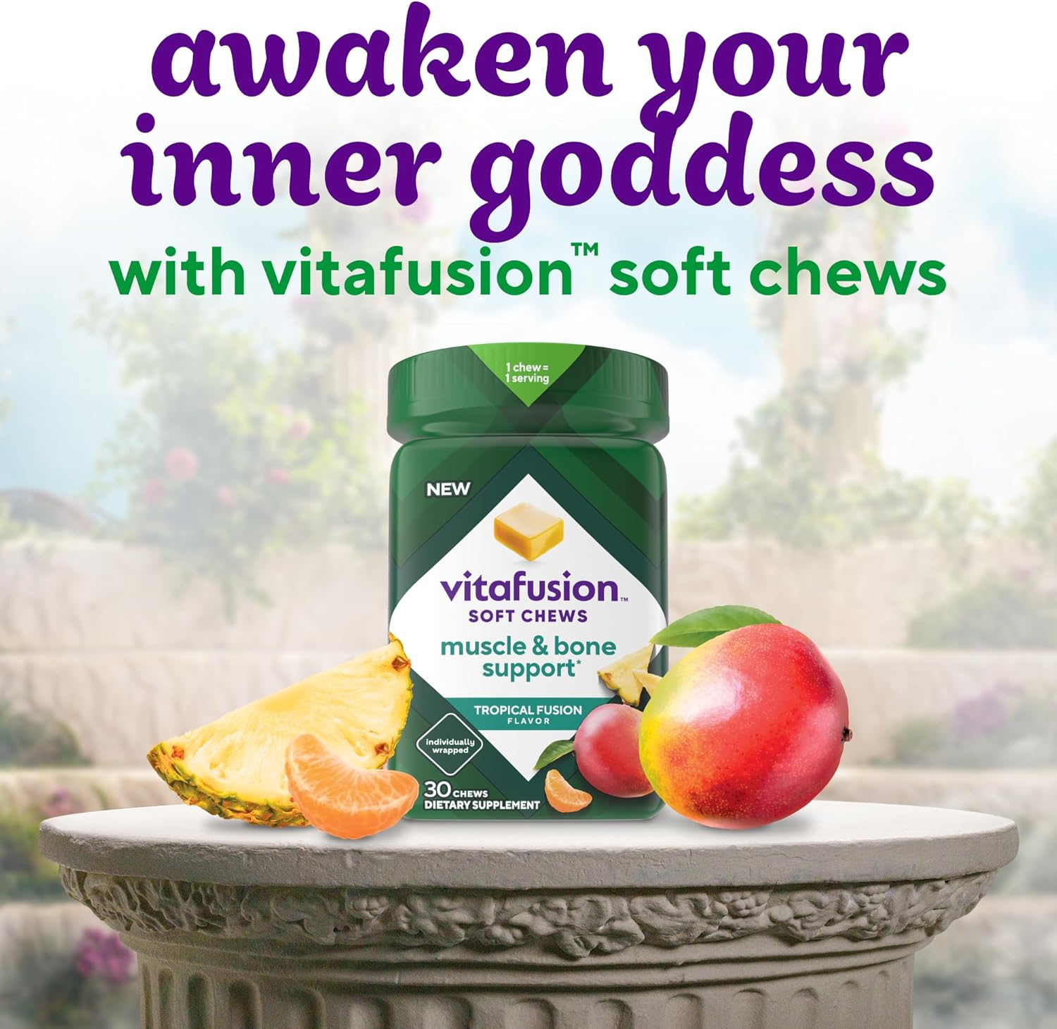 Adult Vitamin D Soft Chews for Muscle & Bone Support - Tropical Fusion Flavor, 30 Day Supply