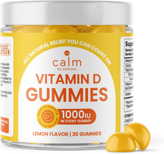 Adult Vitamin D3 Gummies for Bone and Immune System Support, Lemon Flavor - 30 Count by Calm by Wellness