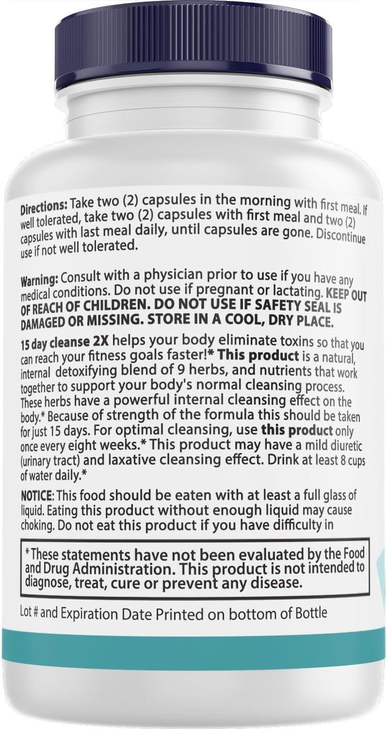 Advanced 15 Day Cleanse for Men & Women - Double Gut & Colon Support - Detox with Alfalfa, Cascara Sagrada, Probiotics & Psyllium Husk - Non-GMO - 60 Capsules - Made in USA