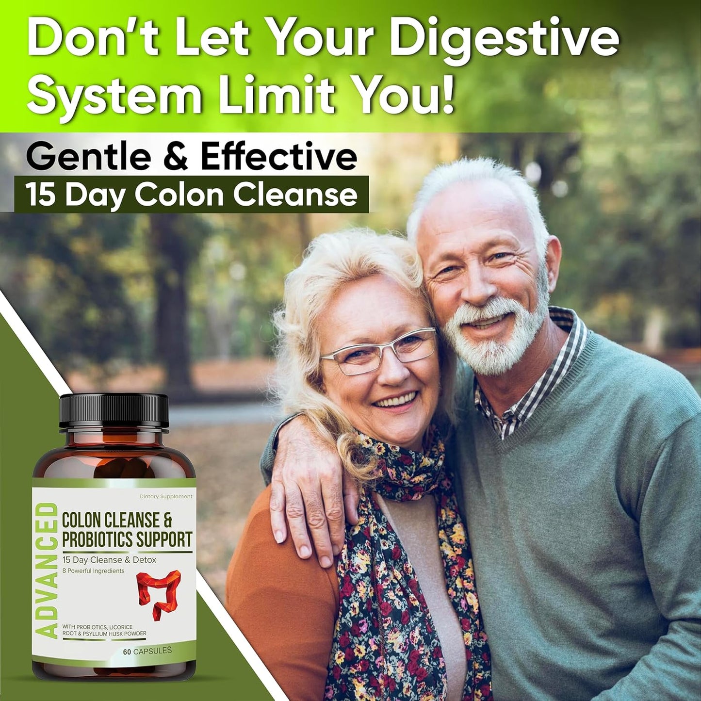 Advanced 15-Day Gut Cleanse Detox with Probiotics and Psyllium Husk - Colon Cleanser for Men & Women, Constipation Relief, Digestive Health - 60 Capsules