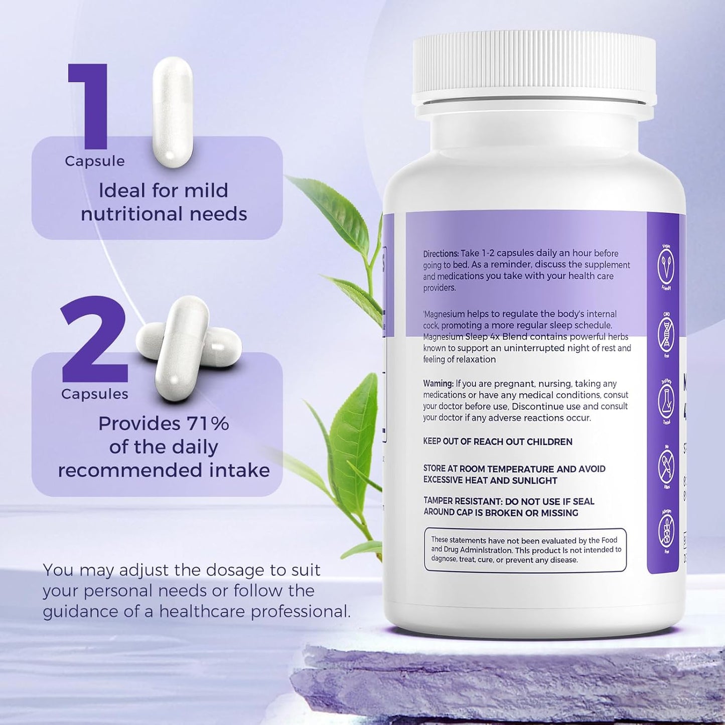 Advanced 4X Magnesium Complex Supplement - 300mg for Stress, Sleep, Muscle & Bone Health - High Absorption Chelated Glycinate, Citrate, Malate & Ascorbate - 90 Capsules