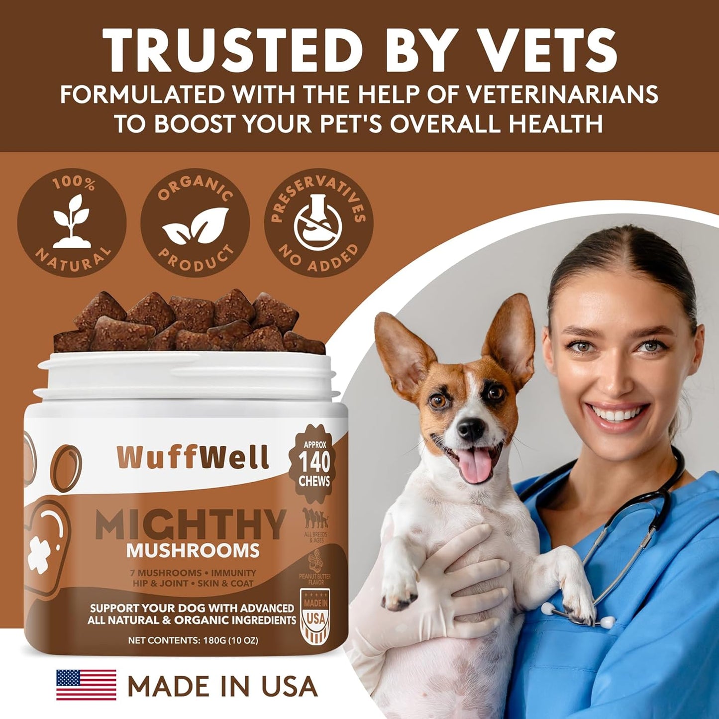 Advanced 7 Mushroom Blend Dog Supplement with Turkey Tail, Lions Mane, Reishi - 140 Chews - Green Lipped Mussel, Salmon Oil, Probiotics for Immune Support