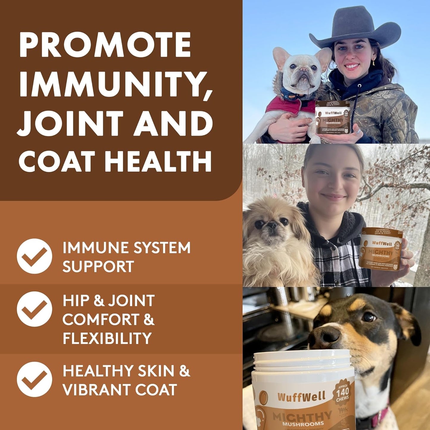 Advanced 7 Mushroom Blend Dog Supplement with Turkey Tail, Lions Mane, Reishi - 140 Chews - Green Lipped Mussel, Salmon Oil, Probiotics for Immune Support