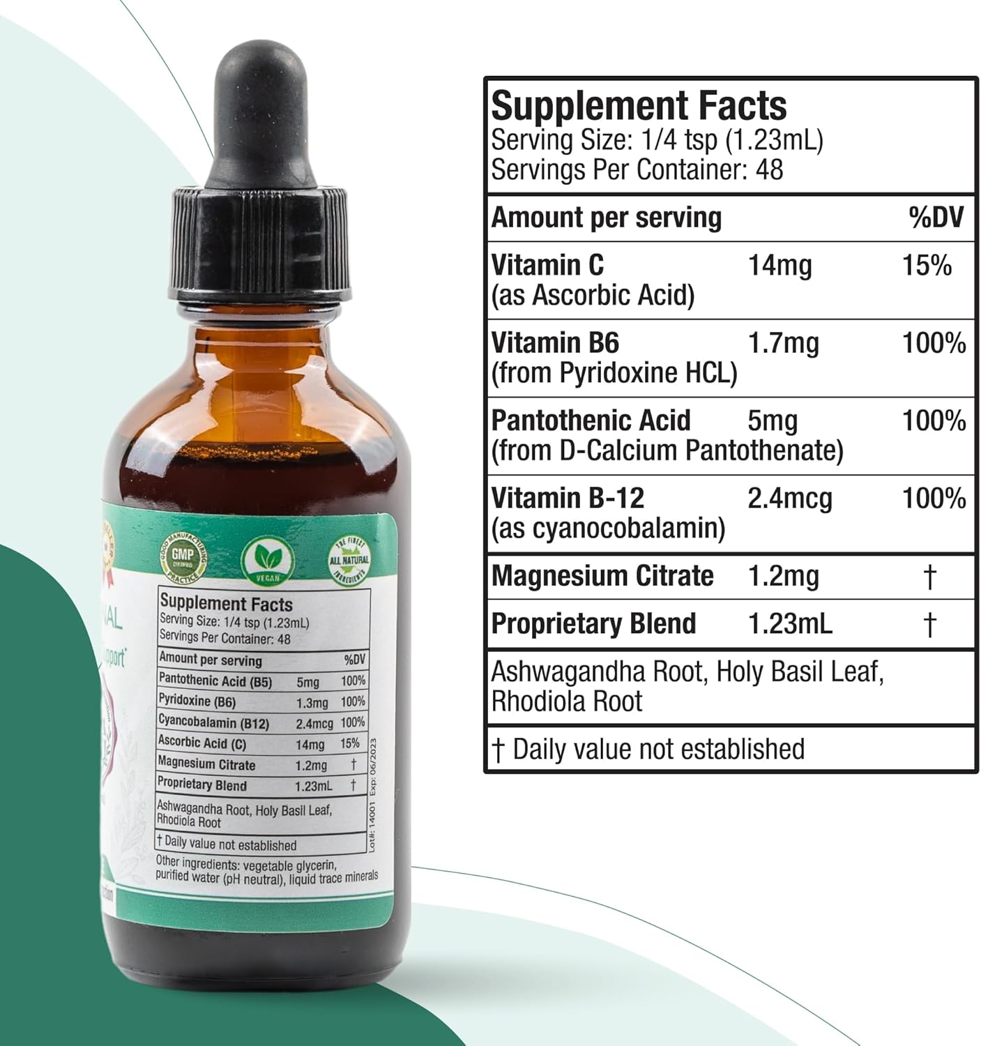 Advanced Adrenal Support Tincture with Liquid Delivery for Better Absorption - Includes Ashwagandha, B-Vitamins, Magnesium - Rejuvica Health Active Adrenal