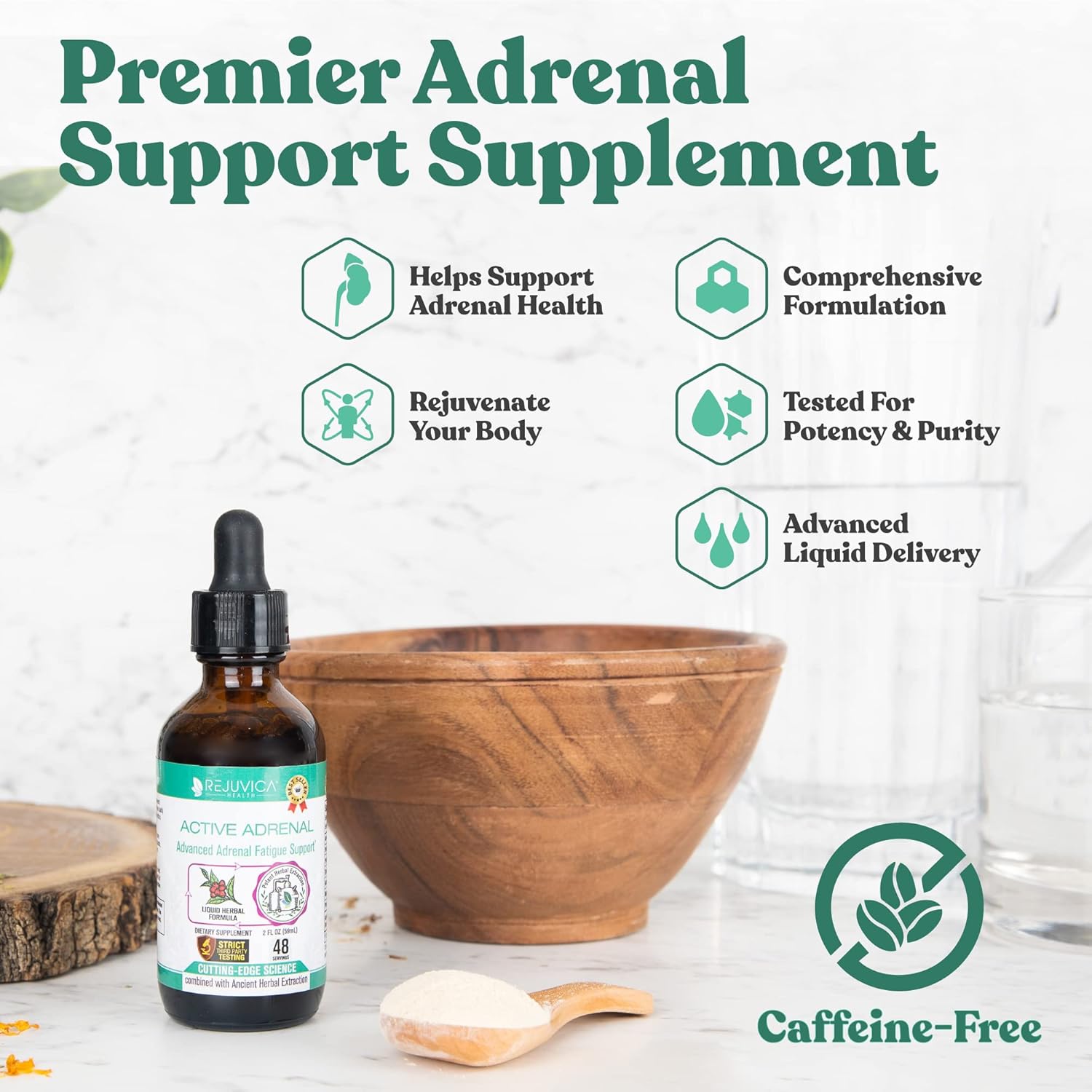 Advanced Adrenal Support Tincture with Liquid Delivery for Better Absorption - Includes Ashwagandha, B-Vitamins, Magnesium - Rejuvica Health Active Adrenal