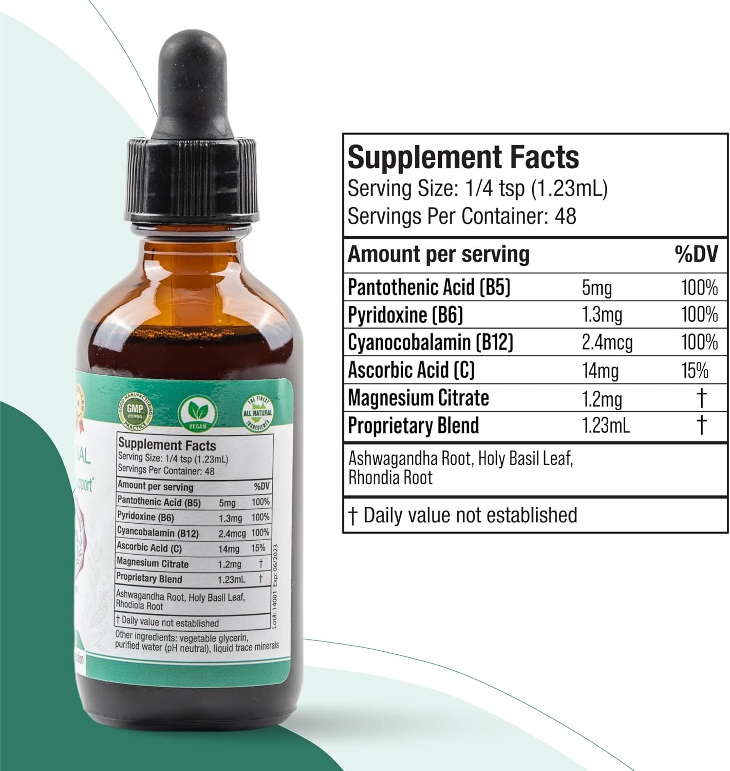 Advanced Adrenal Support Tincture with Liquid Delivery for Better Absorption - Includes Ashwagandha, B-Vitamins, Magnesium - Rejuvica Health Active Adrenal