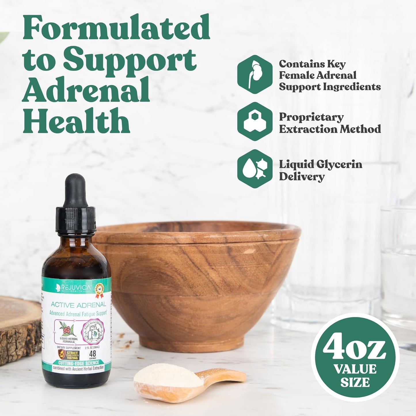 Advanced Adrenal Support Tincture with Liquid Delivery for Better Absorption - Includes Ashwagandha, B-Vitamins, Magnesium - Rejuvica Health Active Adrenal