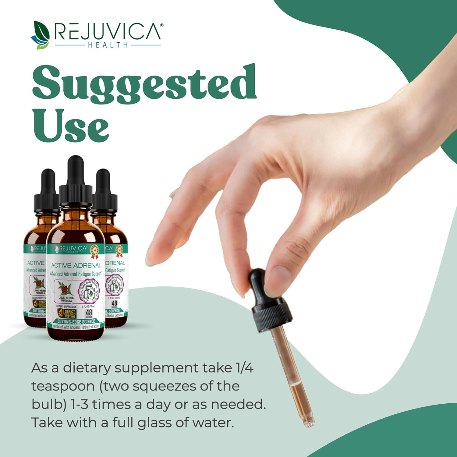 Advanced Adrenal Support Tincture with Liquid Delivery for Better Absorption - Includes Ashwagandha, B-Vitamins, Magnesium - Rejuvica Health Active Adrenal