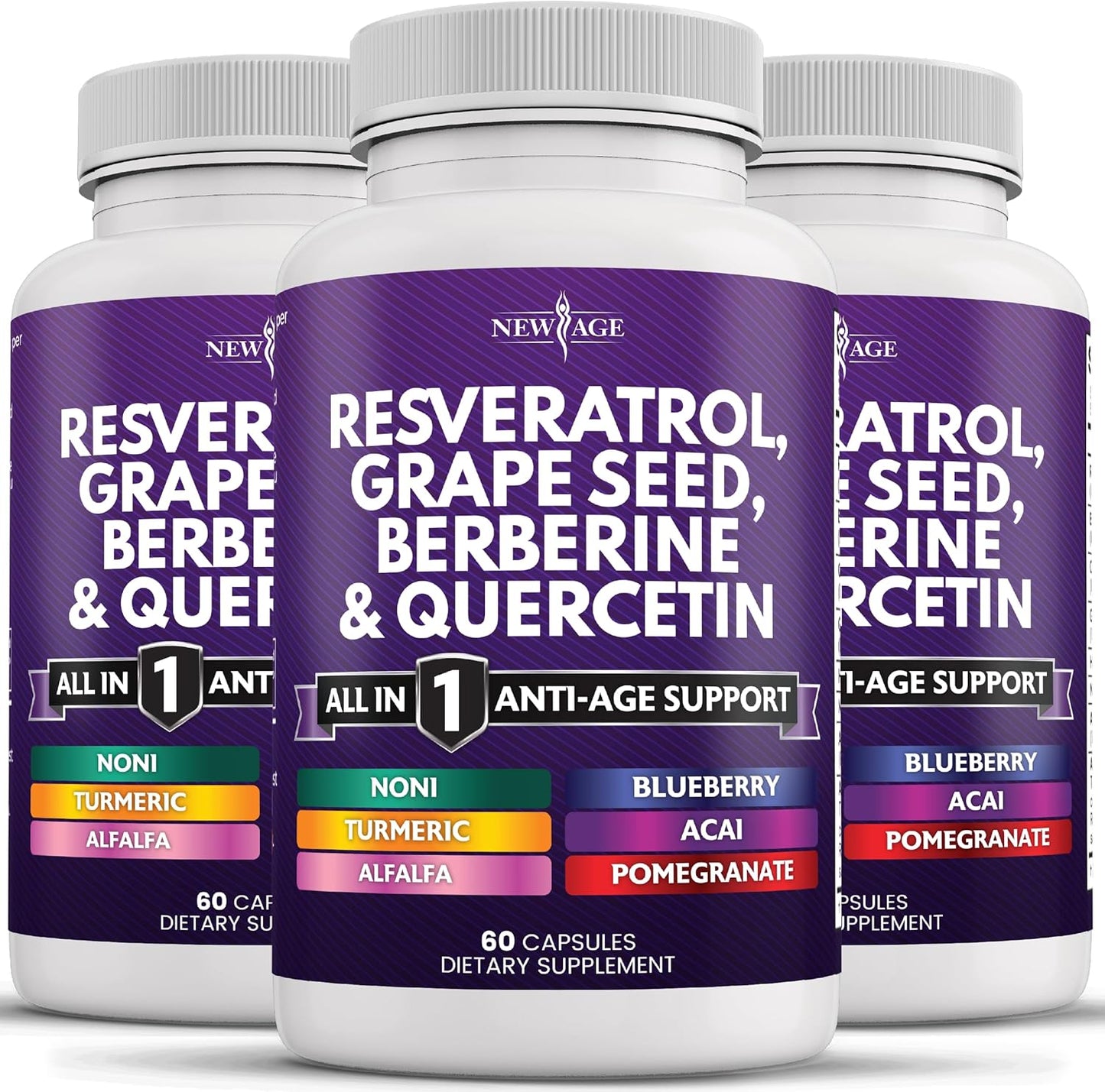 Advanced Antioxidant Supplement for Men and Women with Resveratrol, Berberine, Grape Seed Extract, and More - 180 Capsules
