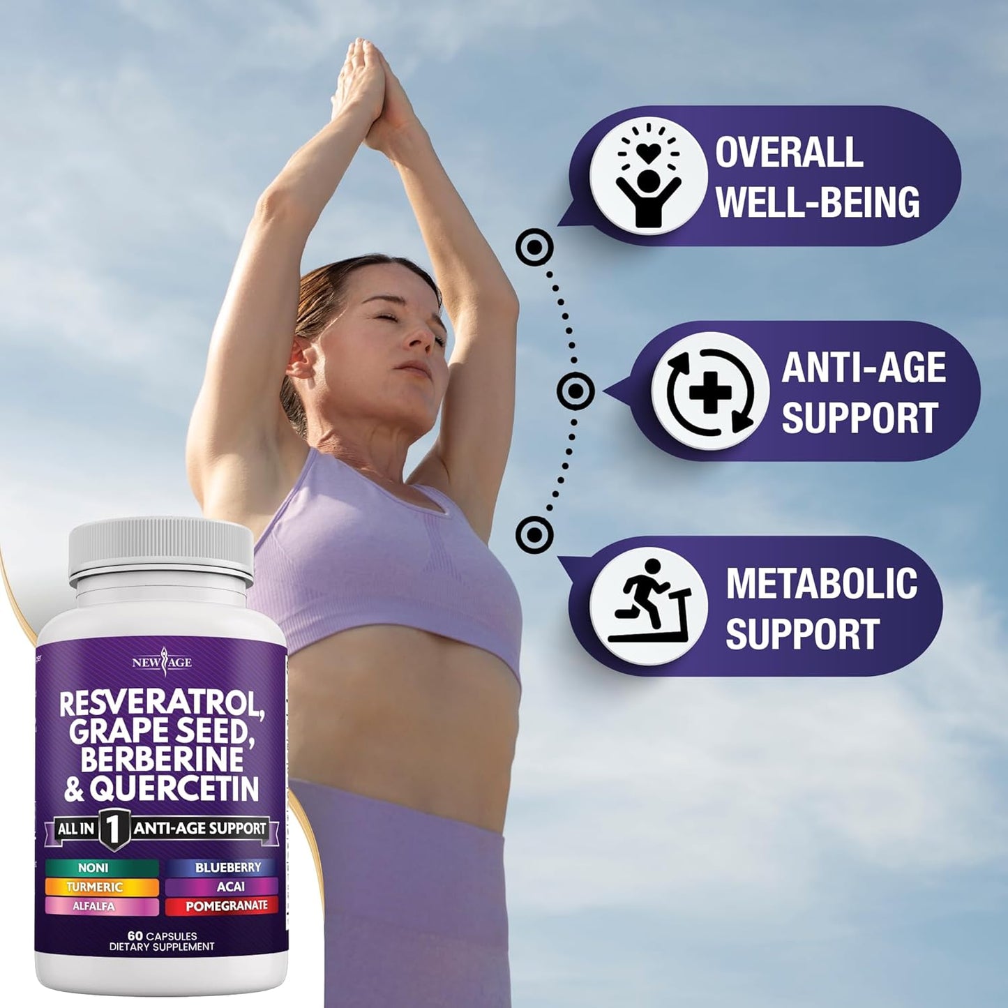 Advanced Antioxidant Supplement for Men and Women with Resveratrol, Berberine, Grape Seed Extract, and More - 180 Capsules