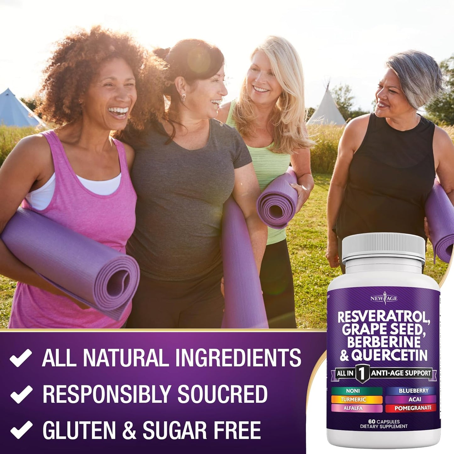 Advanced Antioxidant Supplement for Men and Women with Resveratrol, Berberine, Grape Seed Extract, and More - 180 Capsules