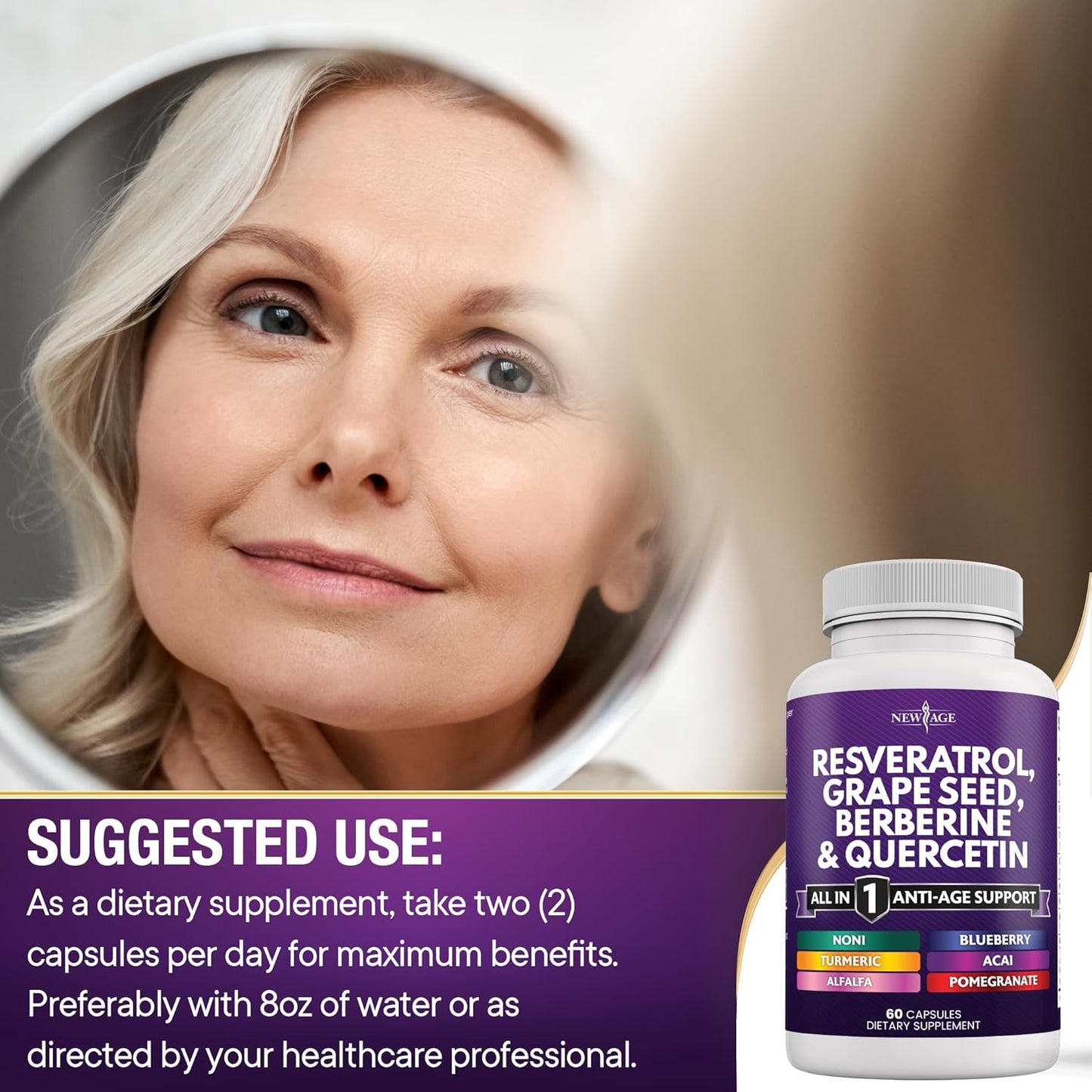 Advanced Antioxidant Supplement for Men and Women with Resveratrol, Berberine, Grape Seed Extract, and More - 180 Capsules