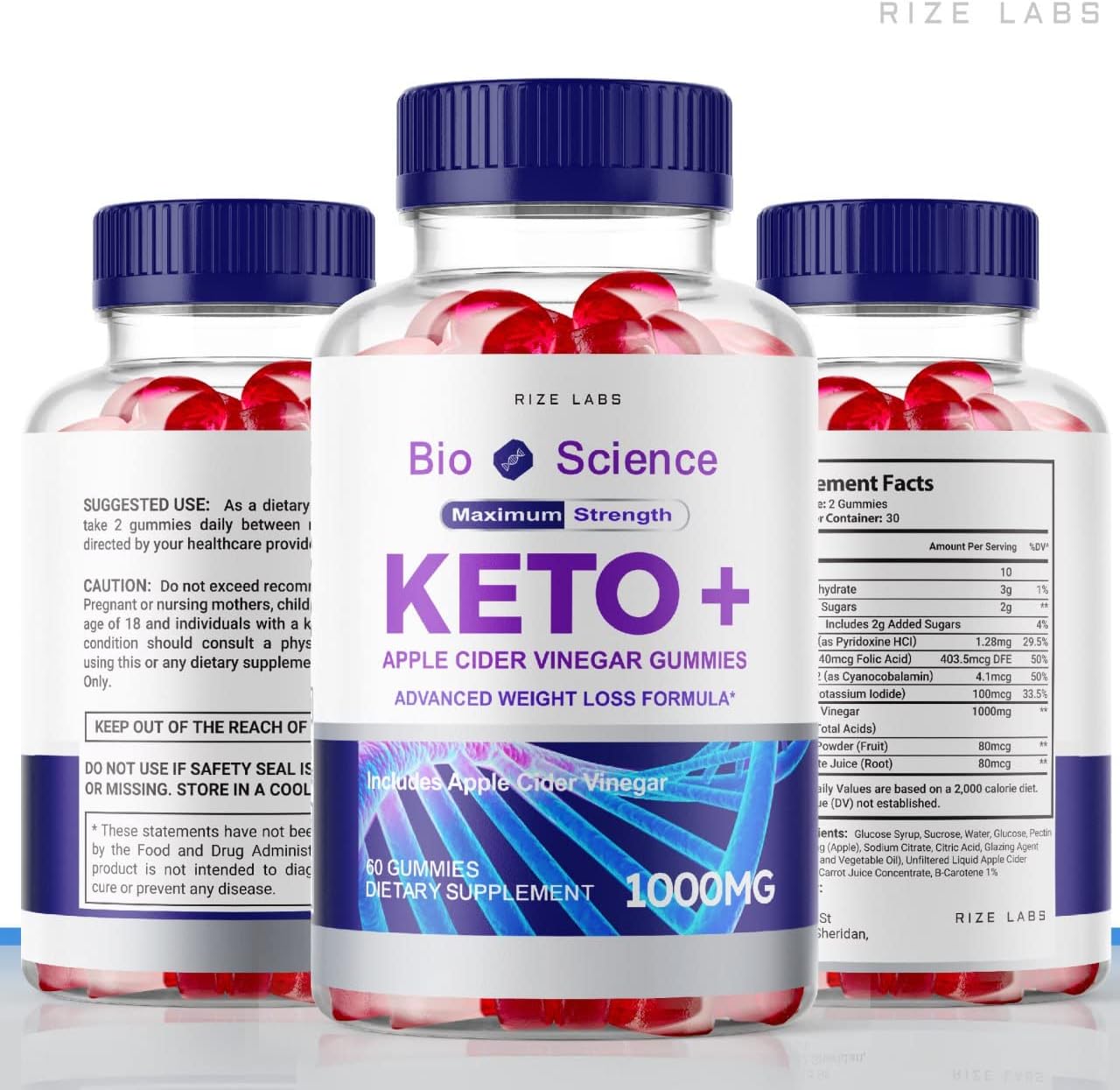 Advanced Bio Science Keto Plus Gummies with Apple Cider Vinegar - Extra Strength Slimming Formula Formula (60 Gummies)