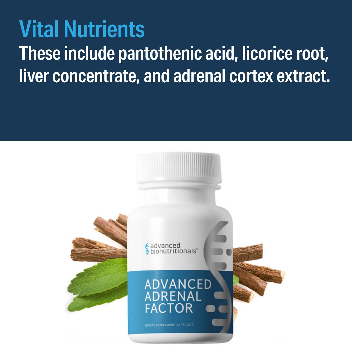 Advanced Bionutritionals Adrenal Factor - Supports Adrenal Gland Function, Cortisol Levels, Energy - Non GMO, Gluten Free, Dairy Free, Vegan - 120 Tablets